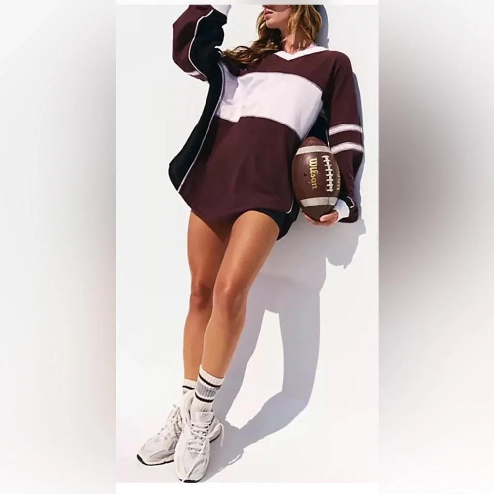 Free People Movement Rugby Ready Layer Pullover Sweatshirt Brown Motif - Picture 1 of 5